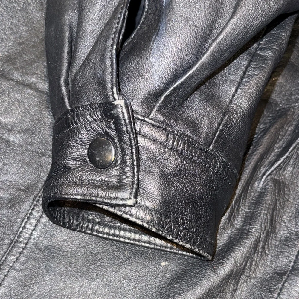 VINTAGE Men's Black Leather Hooded Charles Klein Jacket (2XT)